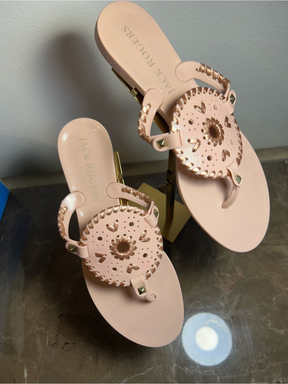 Jack Rogers Pink Miller Sandals with Gold Accents